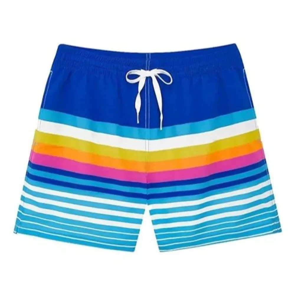 Chubbies Classic Swim Trunks Men’s Large Newports Stripe Blue Pink Yellow Board